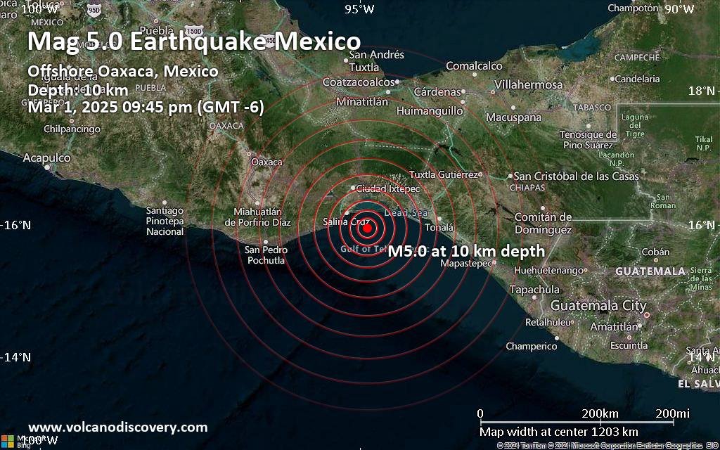 حجم كبير 5.0 الزلزال يضرب 41 كم جنوب شرق سالينا كروز ، المكسيك في المساء 3 quakemap 21512857