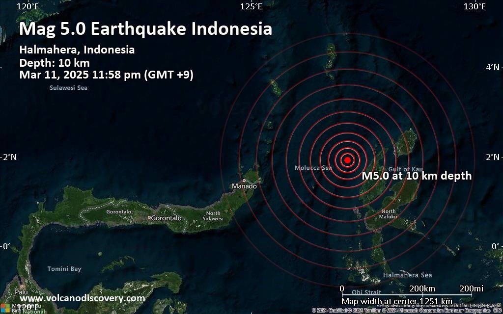 زلزال كبير من حيث الحجم 5.0 أبلغ عن 98 كم شمال غرب توبلو ، إندونيسيا 3 quakemap 21546030