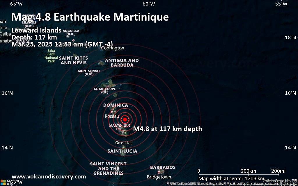 الحجم 4.8 ضربات الزلزال بالقرب من فورت دي فرانس ، مارتينيك