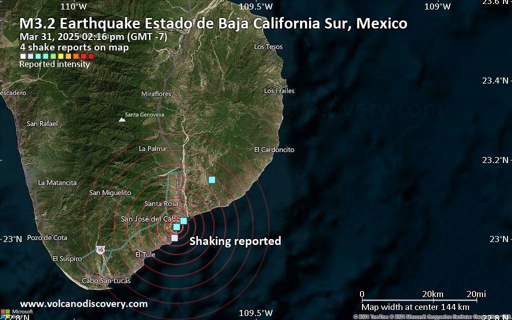 حدث شبيه بالزلازل ، زلزال محتمل ، قبل دقائق قليلة بالقرب من سان خوسيه ديل كابو ، باجا كاليفورنيا سور ، المكسيك
