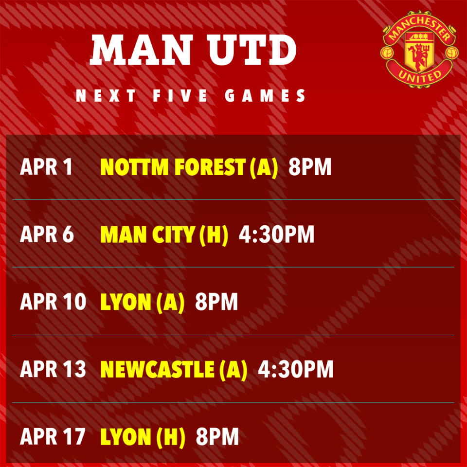 جدول المباريات الخمس القادمة في مانشستر يونايتد.