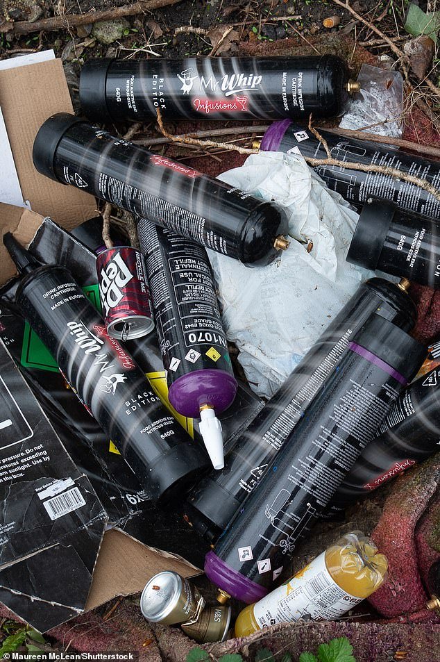 تظهر أعلاه مستخدمة في Cream Cream Cream Clansters المهجورة بجوار جانب الطريق. منتج أكسيد النيتروز المحدد الذي استخدمه آشلي هو غير معروف