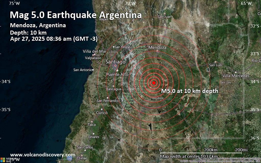 حجم كبير 5.0 زلزال 88 كم شمال غرب سان رافائيل ، الأرجنتين حجم كبير 5.0 زلزال 88 كم شمال غرب سان رافائيل ، الأرجنتين