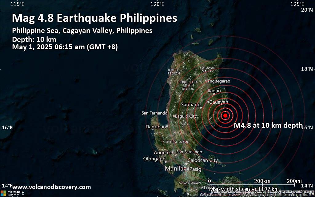 زلزال معتدل من الحجم 4.8 أبلغ عن 98 كم جنوب شرق سانتياغو ، الفلبين زلزال معتدل من الحجم 4.8 أبلغ عن 98 كم جنوب شرق سانتياغو ، الفلبين