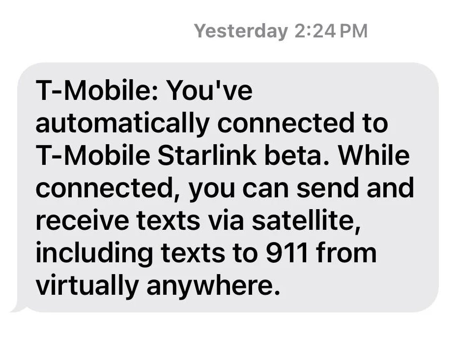 يقوم T-Mobile بإبلاغ مستخدم بالتبديل إلى Beta Starlink. | Credit Image - Reddit - iPhone 13 يشارك مستخدم T -Mobile Starlink تجربة من منتصف أي مكان