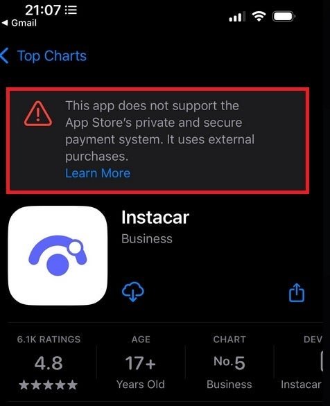 تضيف Apple تحذيرًا مخيفًا إلى تطبيق في متجر التطبيقات الهنغارية. Image Credit-X-تحاول Apple تخويف بعض مستخدمي متجر التطبيقات بعيدًا عن منصات الدفع الطرف الثالث