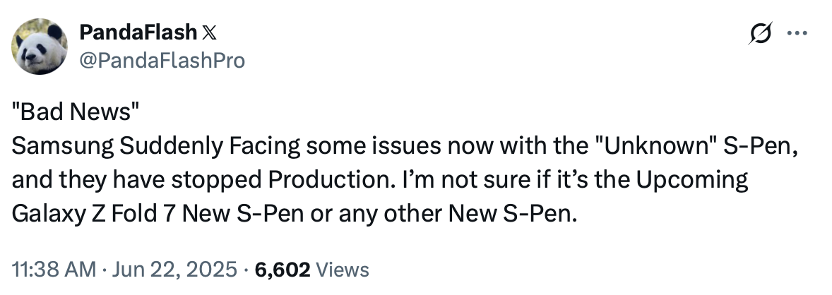 منشور Tipster على X. | لقطة شاشة من قبل - Phonearena - قصة قلم Galaxy Z 7's Conted معقدة للتو