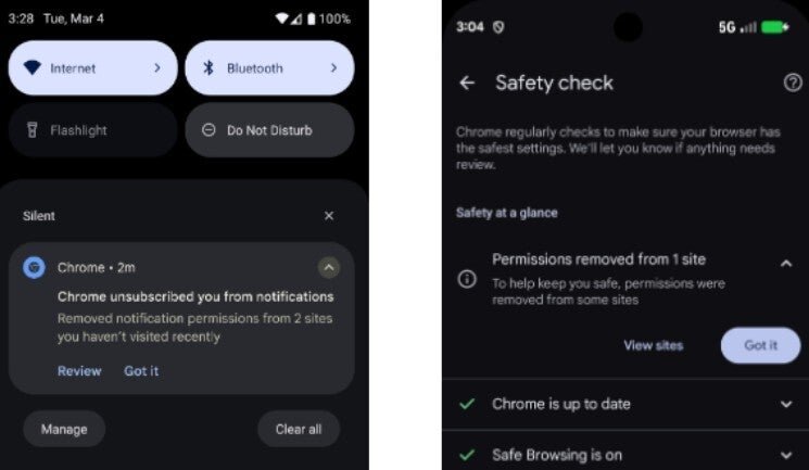 تعرض لقطات الشاشة الميزة الجديدة في فحص الأمان في Chrome.